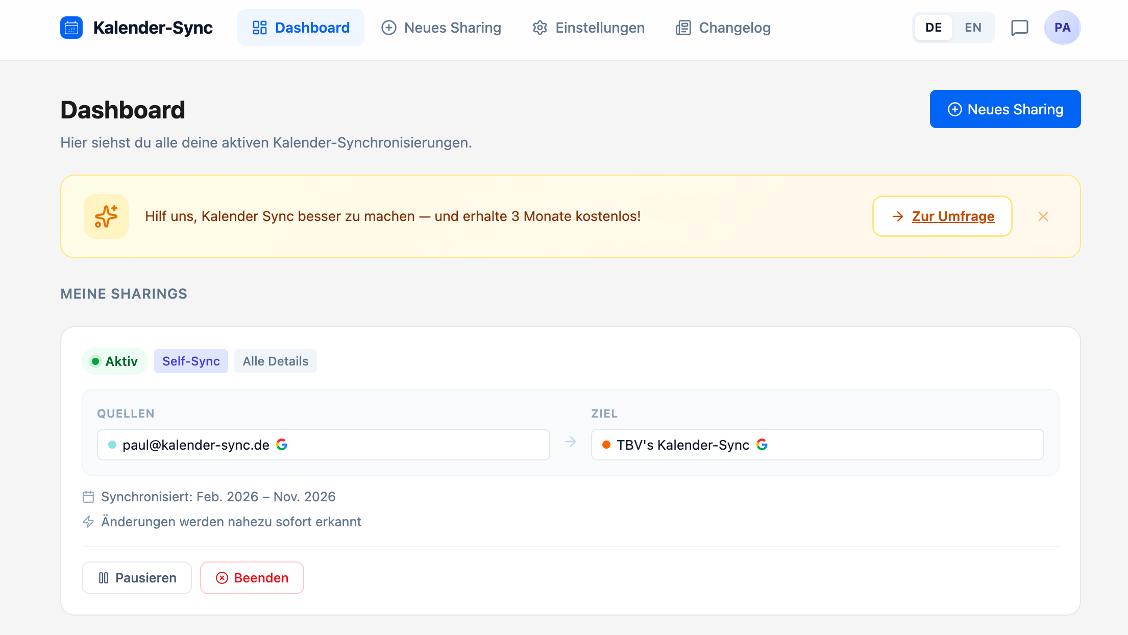 Kalender Sync Dashboard — Übersicht aller verbundenen Kalender und Sync-Status